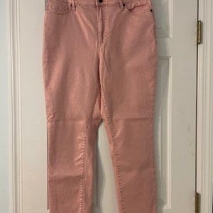 Lands End size 14 high rise slim ankle jeans in Pink Foil